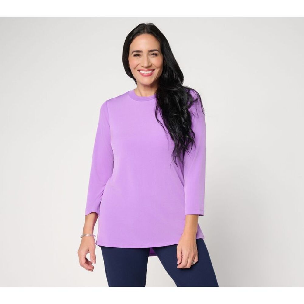 Susan Graver Women's Top Sz L Essentials Reg Liquid Knit Crew Neck Purple